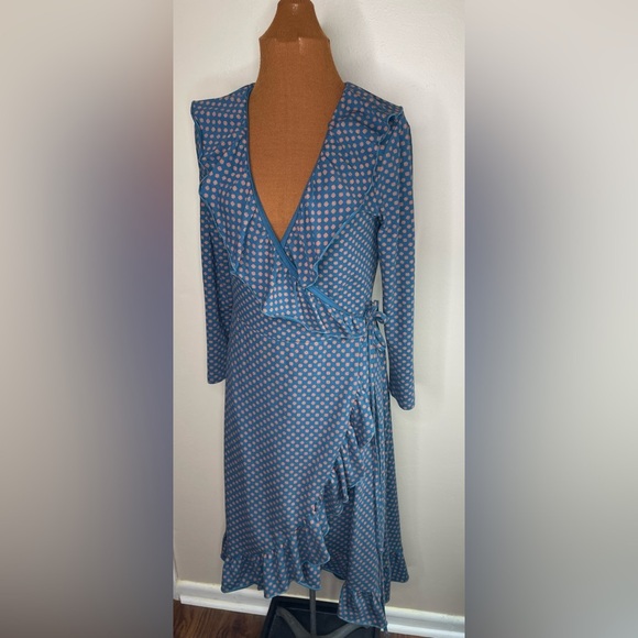 Matilda Jane Reunion Wrap Dress Teal Ruffle Trim Size Small - Picture 3 of 8
